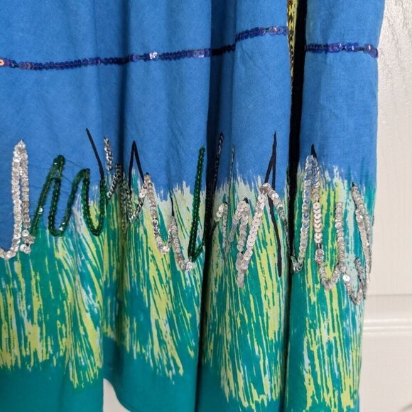 NEW Bernardo Palm Tree Skirt Womens Size XL Blue Sequins 100% Cotton Tropical - Picture 6 of 14